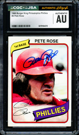 Pete Rose Autographed 1980 Topps Card #540 Philadelphia Phillies CGC x JSA #6078164219