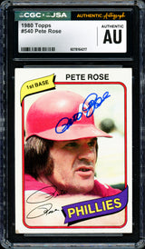 Pete Rose Autographed 1980 Topps Card #540 Philadelphia Phillies CGC x JSA #6078164217