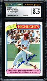 Pete Rose Autographed 1980 Topps Card #4 Philadelphia Phillies Card Grade 8.5 CGC x JSA #6078164223