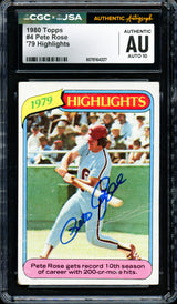 Pete Rose Autographed 1980 Topps Card #4 Philadelphia Phillies Auto Grade Gem Mint 10 CGC x JSA #6078164227