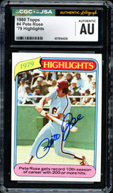 Pete Rose Autographed 1980 Topps Card #4 Philadelphia Phillies CGC x JSA #6078164226