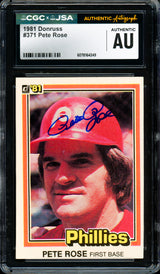 Pete Rose Autographed 1981 Donruss Card #371 Philadelphia Phillies CGC x JSA #6078164249