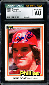 Pete Rose Autographed 1981 Donruss Card #371 Philadelphia Phillies CGC x JSA #6078164250