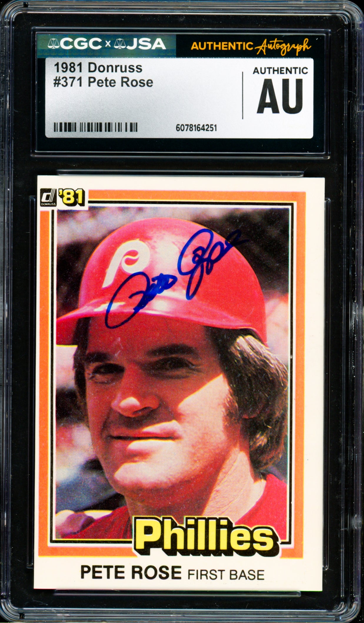 Pete Rose Autographed 1981 Donruss Card #371 Philadelphia Phillies CGC x JSA #6078164251