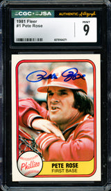 Pete Rose Autographed 1981 Fleer Card #1 Philadelphia Phillies Card Grade 9 CGC x JSA #6078164271
