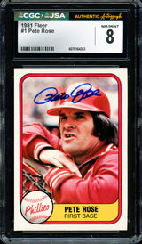 Pete Rose Autographed 1981 Fleer Card #1 Philadelphia Phillies Card Grade 8 CGC x JSA #6078164263
