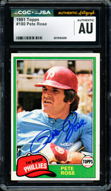 Pete Rose Autographed 1981 Topps Card #180 Philadelphia Phillies CGC x JSA #6078164295