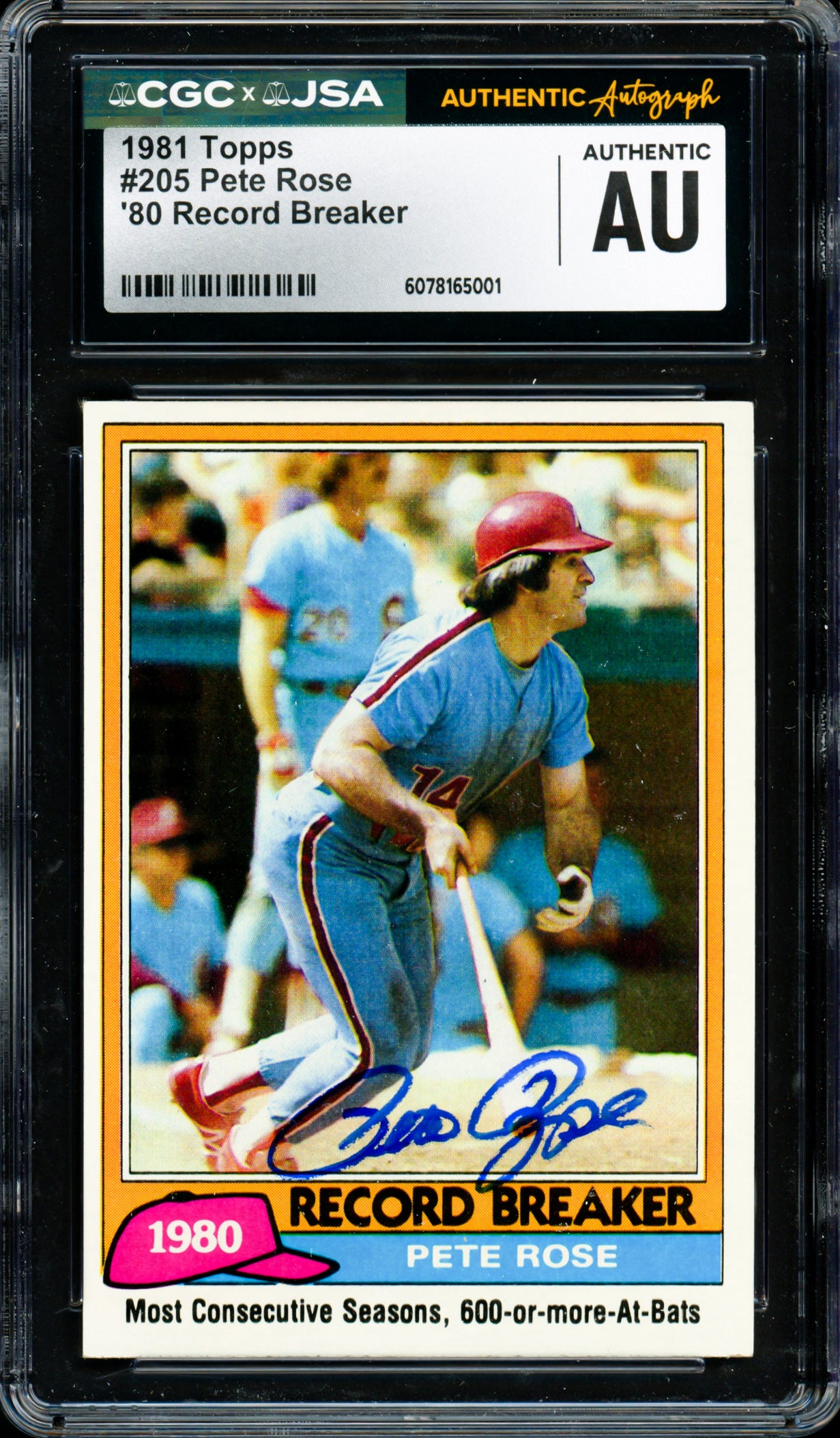 Pete Rose Autographed 1981 Topps Card #205 Philadelphia Phillies CGC x JSA #6078165001