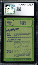 Pete Rose Autographed 1982 Topps Card #781 Philadelphia Phillies Auto Grade Gem Mint 10 CGC x JSA #6078172299