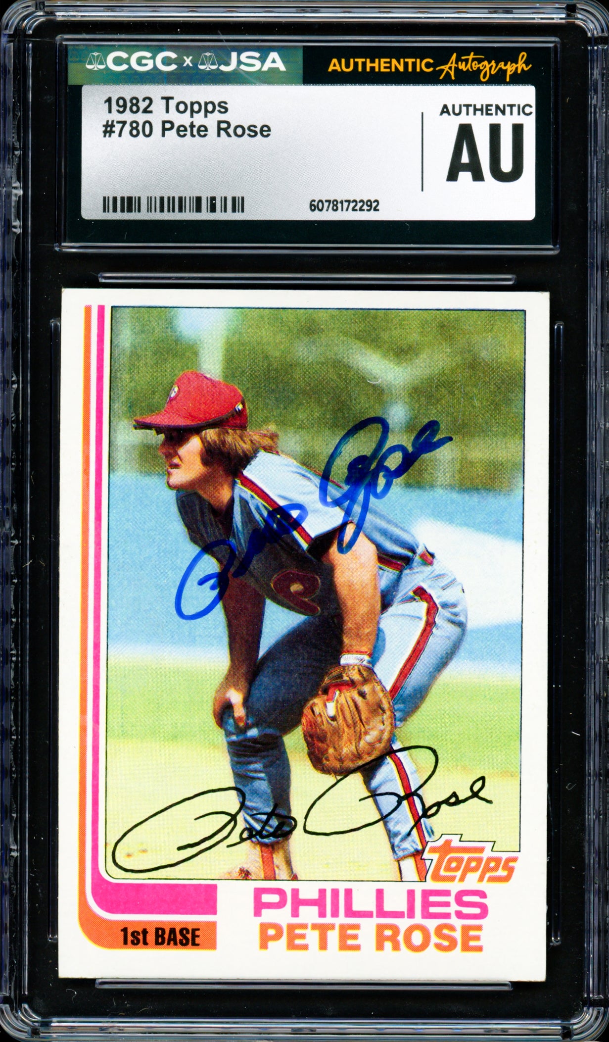 Pete Rose Autographed 1982 Topps Card #780 Philadelphia Phillies CGC x JSA #6078172292