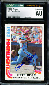 Pete Rose Autographed 1982 Topps Card #4 Philadelphia Phillies CGC x JSA #6078172204