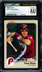 Pete Rose Autographed 1983 Fleer Card #171 Philadelphia Phillies Auto Grade Gem Mint 10 CGC x JSA #6078172209