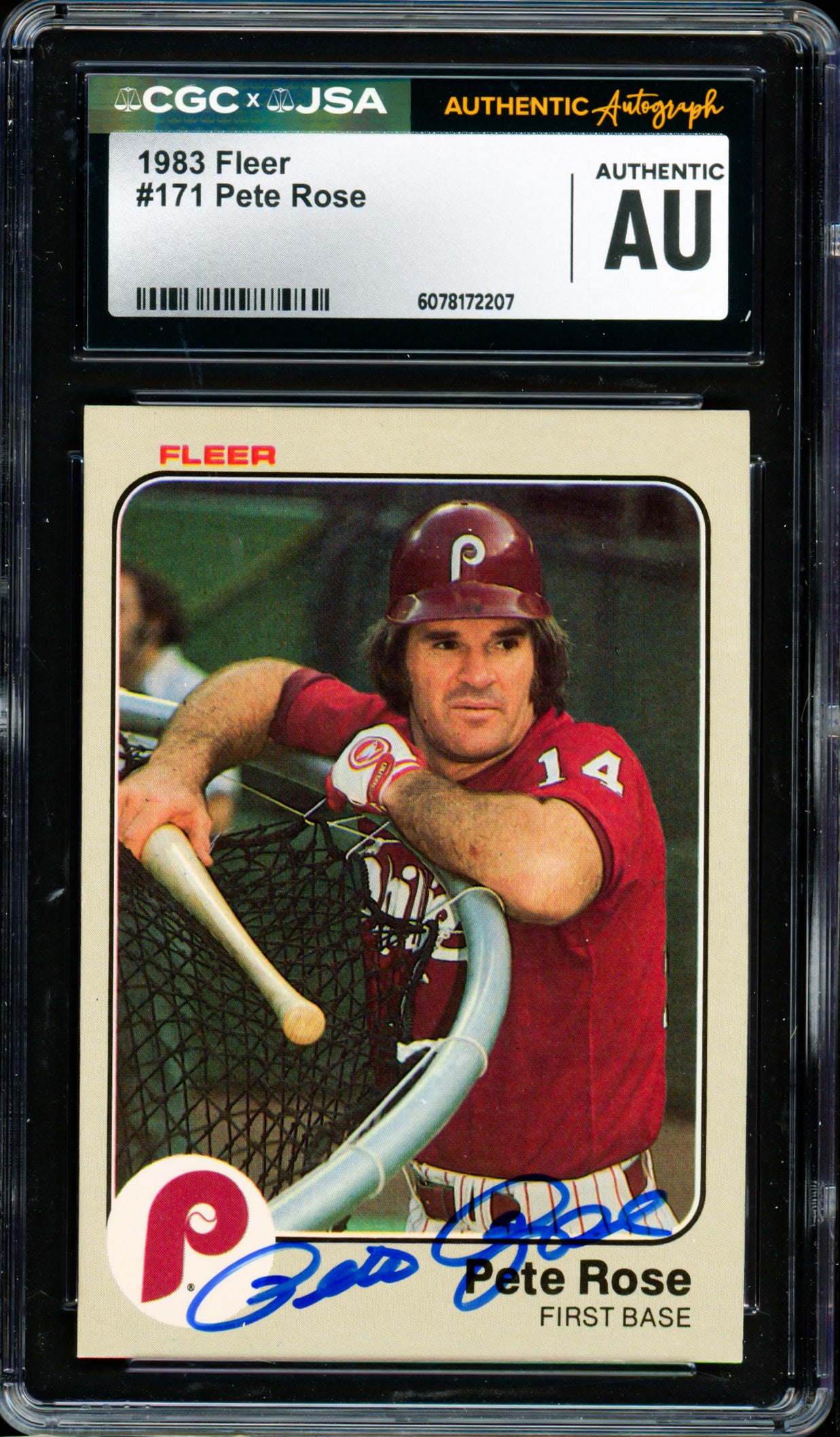 Pete Rose Autographed 1983 Fleer Card #171 Philadelphia Phillies CGC x JSA #6078172207
