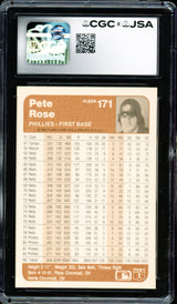 Pete Rose Autographed 1983 Fleer Card #171 Philadelphia Phillies CGC x JSA #6078172207