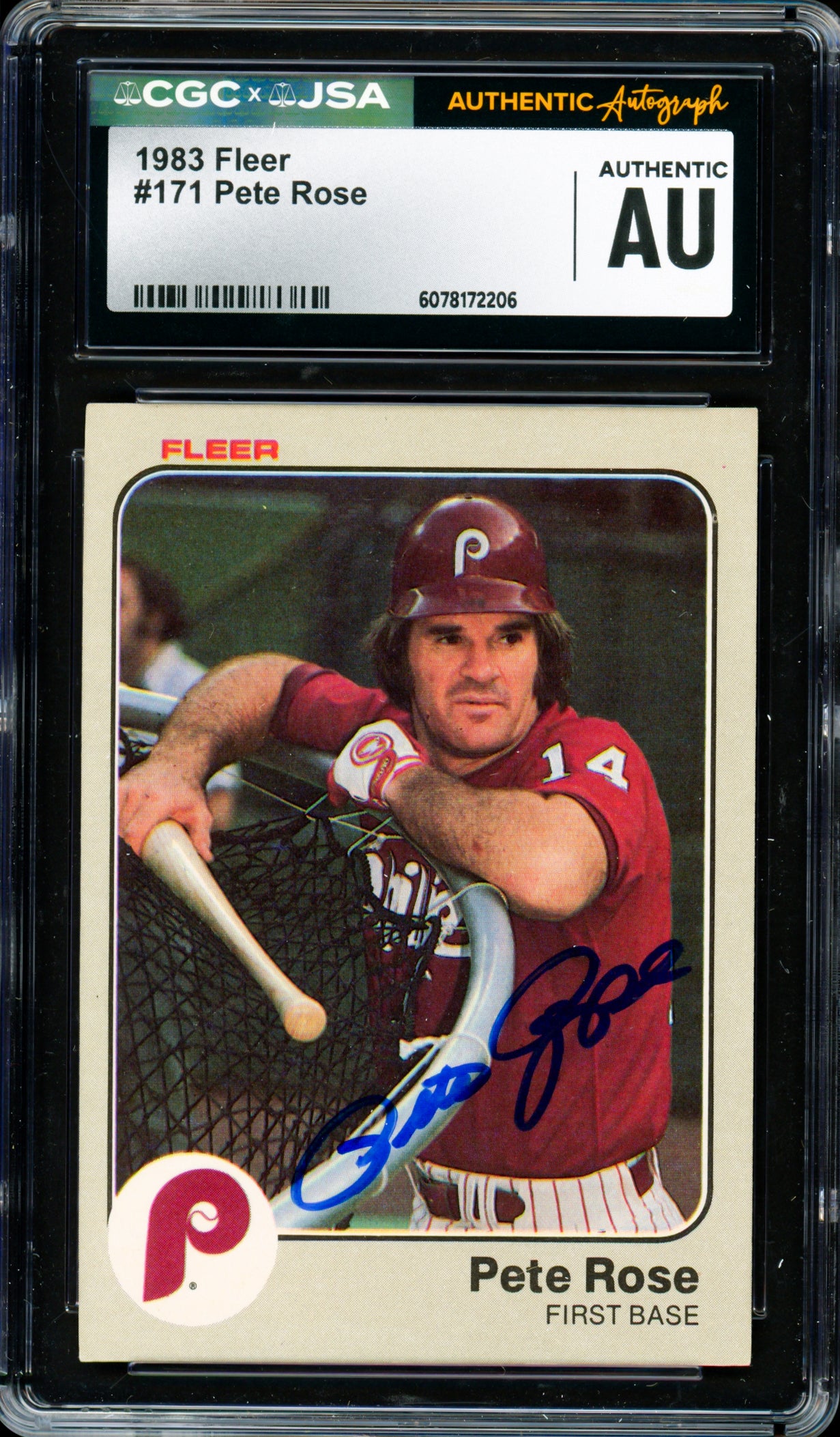 Pete Rose Autographed 1983 Fleer Card #171 Philadelphia Phillies CGC x JSA #6078172206