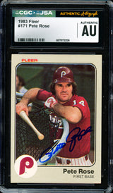 Pete Rose Autographed 1983 Fleer Card #171 Philadelphia Phillies CGC x JSA #6078172206