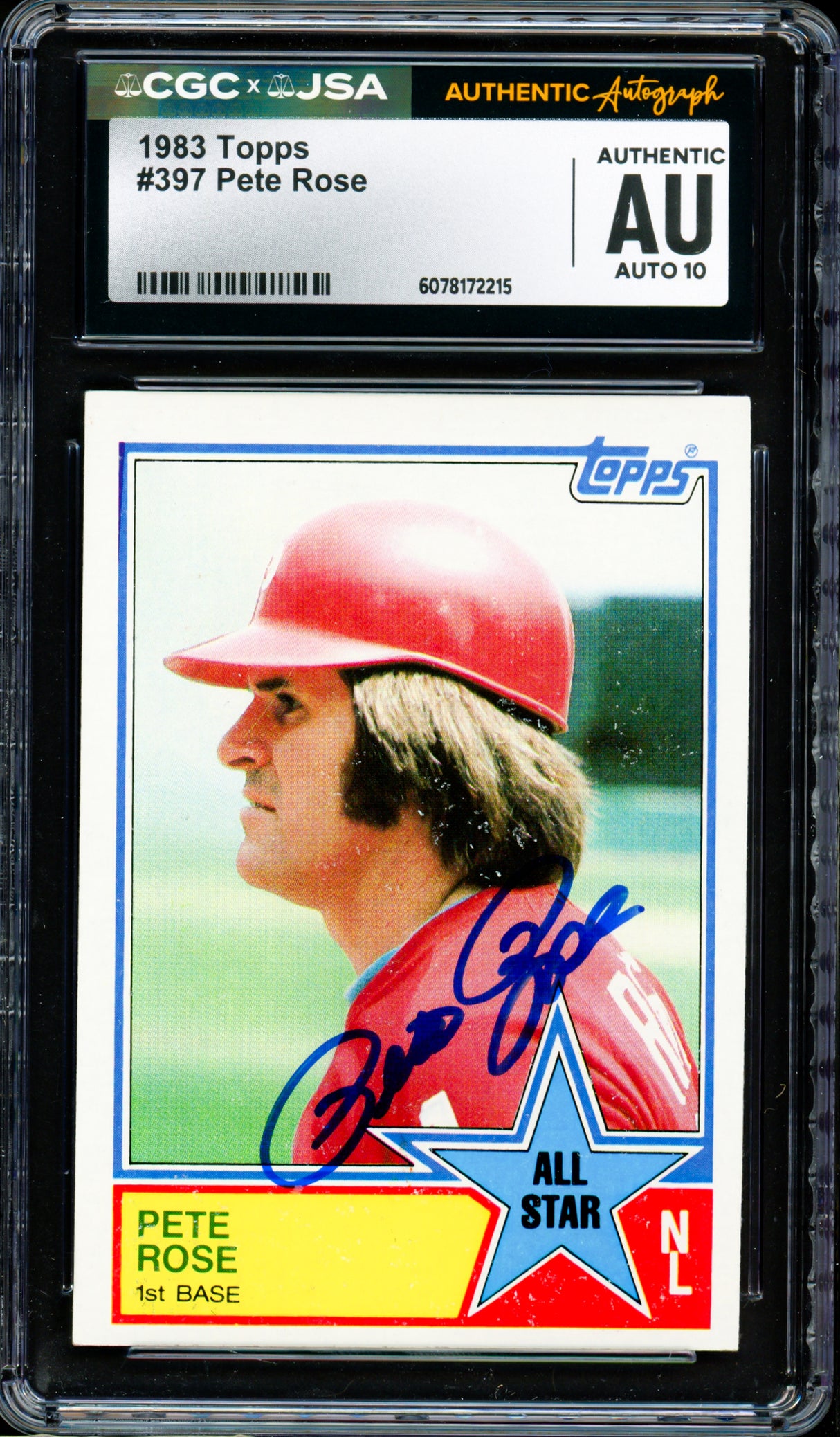 Pete Rose Autographed 1983 Topps Card #397 Philadelphia Phillies Auto Grade Gem Mint 10 CGC x JSA #6078172215