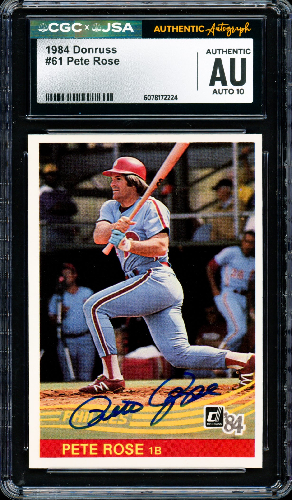 Pete Rose Autographed 1984 Donruss Card #61 Philadelphia Phillies Auto Grade Gem Mint 10 CGC x JSA #6078172224