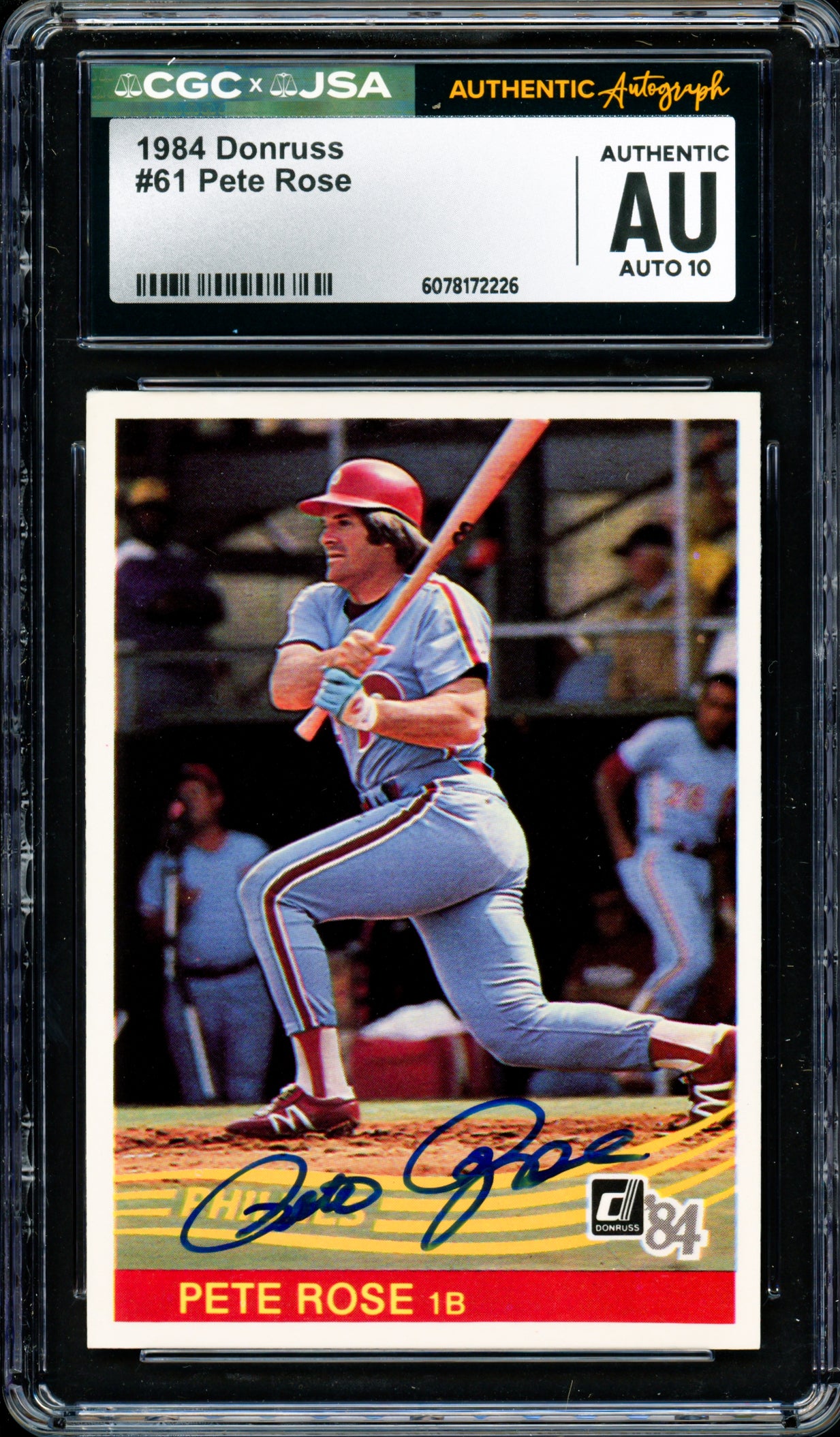 Pete Rose Autographed 1984 Donruss Card #61 Philadelphia Phillies Auto Grade Gem Mint 10 CGC x JSA #6078172226