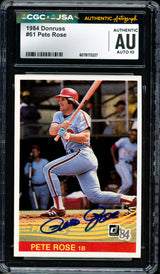 Pete Rose Autographed 1984 Donruss Card #61 Philadelphia Phillies Auto Grade Gem Mint 10 CGC x JSA #6078172227