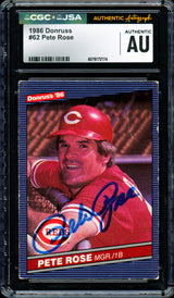 Pete Rose Autographed 1986 Donruss Card #62 Cincinnati Reds CGC x JSA #6078172174