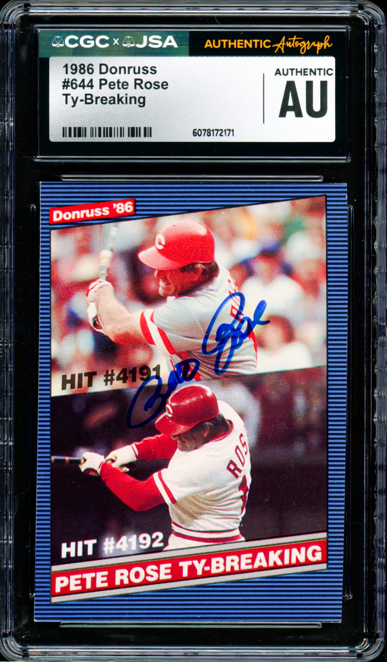 Pete Rose Autographed 1986 Donruss Card #644 Cincinnati Reds CGC x JSA #6078172171