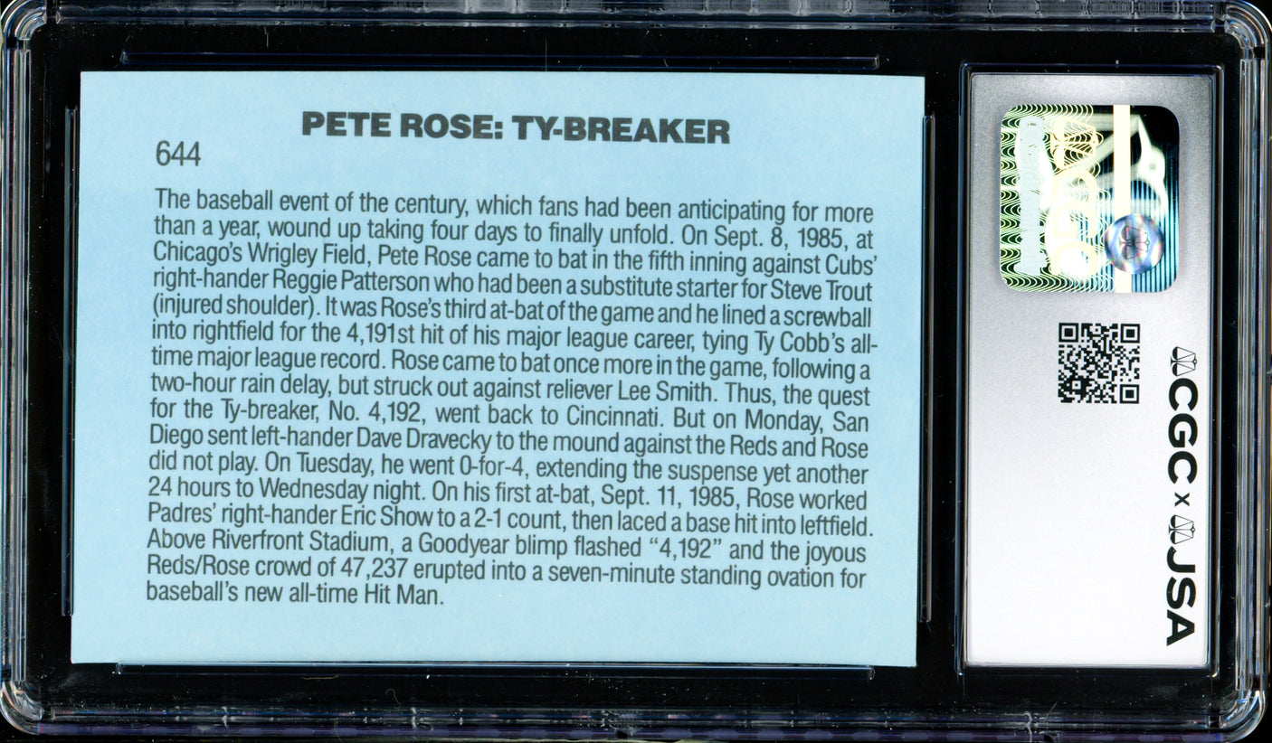 Pete Rose Autographed 1986 Donruss Card #644 Cincinnati Reds CGC x JSA #6078172171