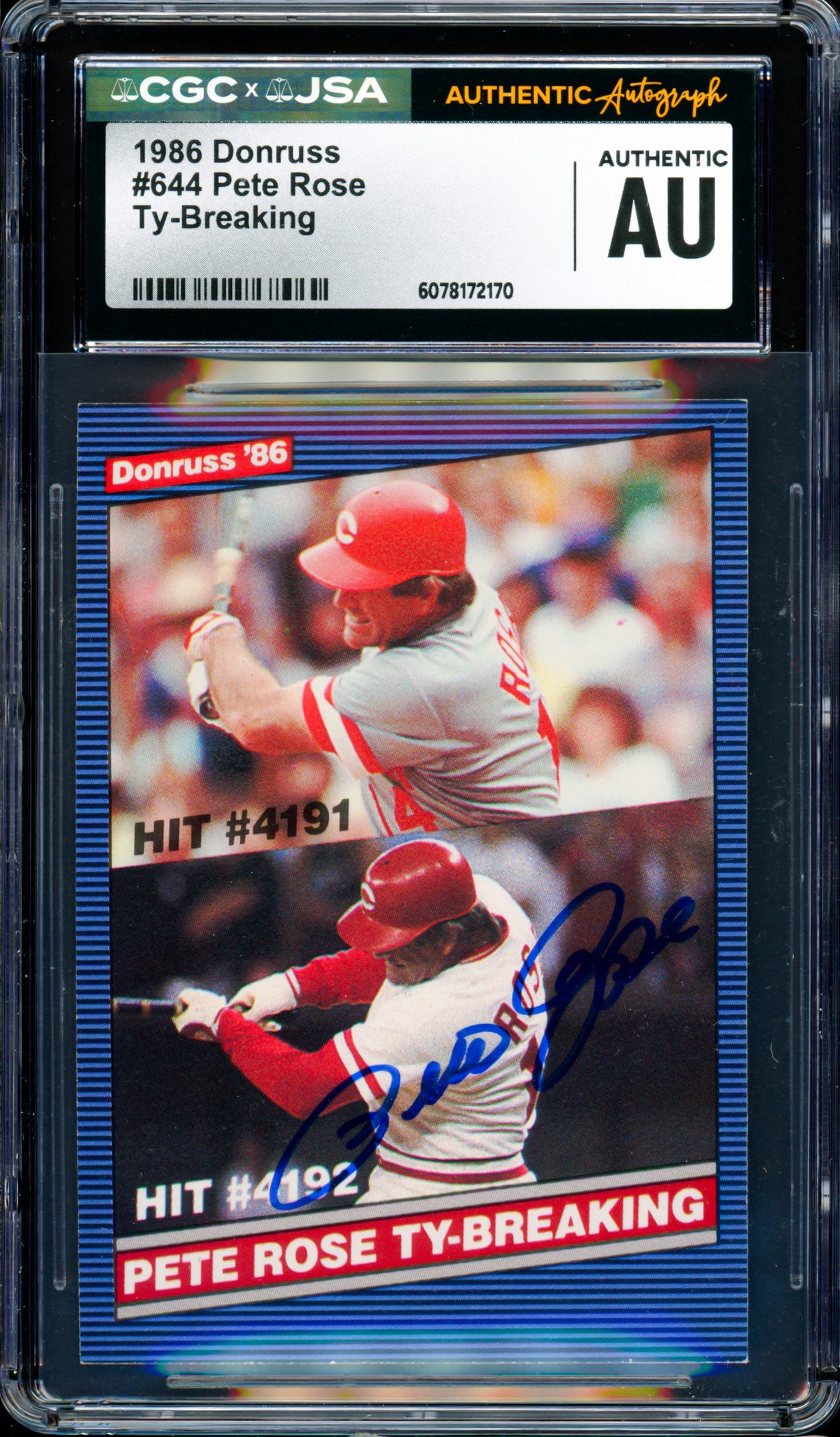 Pete Rose Autographed 1986 Donruss Card #644 Cincinnati Reds CGC x JSA #6078172170