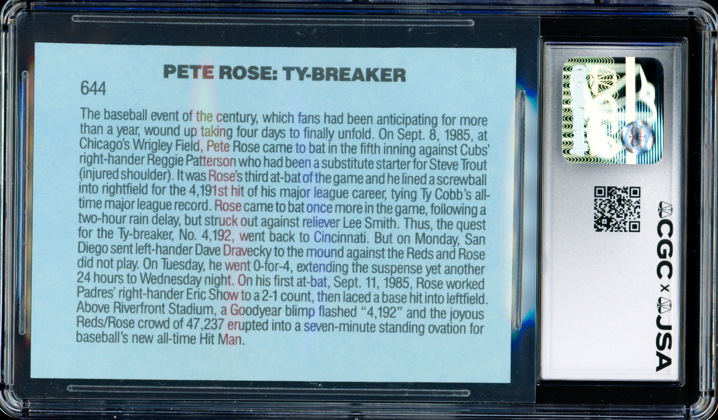 Pete Rose Autographed 1986 Donruss Card #644 Cincinnati Reds CGC x JSA #6078172170