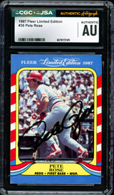 Pete Rose Autographed 1987 Fleer Limited Edition Card #36 Cincinnati Reds CGC x JSA #6078172189