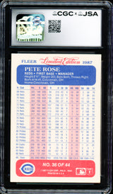 Pete Rose Autographed 1987 Fleer Limited Edition Card #36 Cincinnati Reds CGC x JSA #6078172189