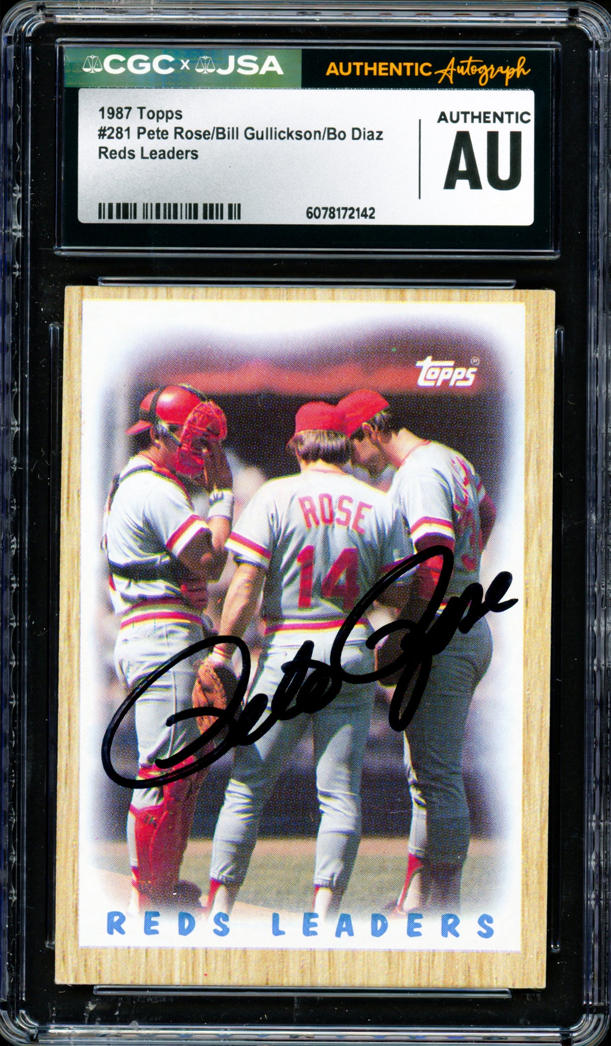 Pete Rose Autographed 1987 Topps Card #281 Cincinnati Reds CGC x JSA #6078172142