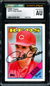 Pete Rose Autographed 1988 Topps Card #475 Cincinnati Reds CGC x JSA #6078172052