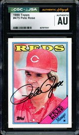 Pete Rose Autographed 1988 Topps Card #475 Cincinnati Reds CGC x JSA #6078172051