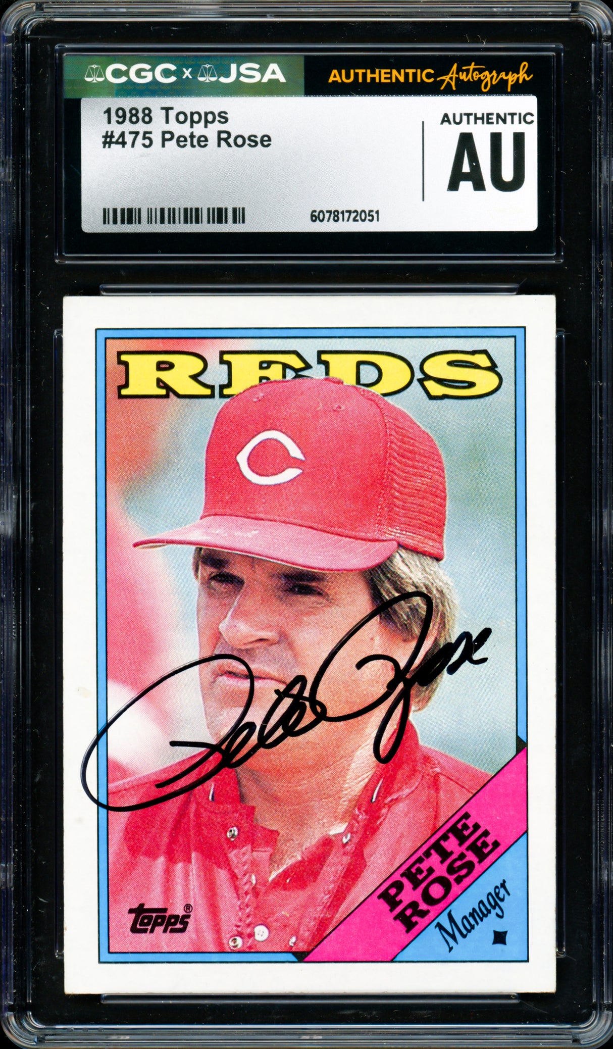 Pete Rose Autographed 1988 Topps Card #475 Cincinnati Reds CGC x JSA #6078172051