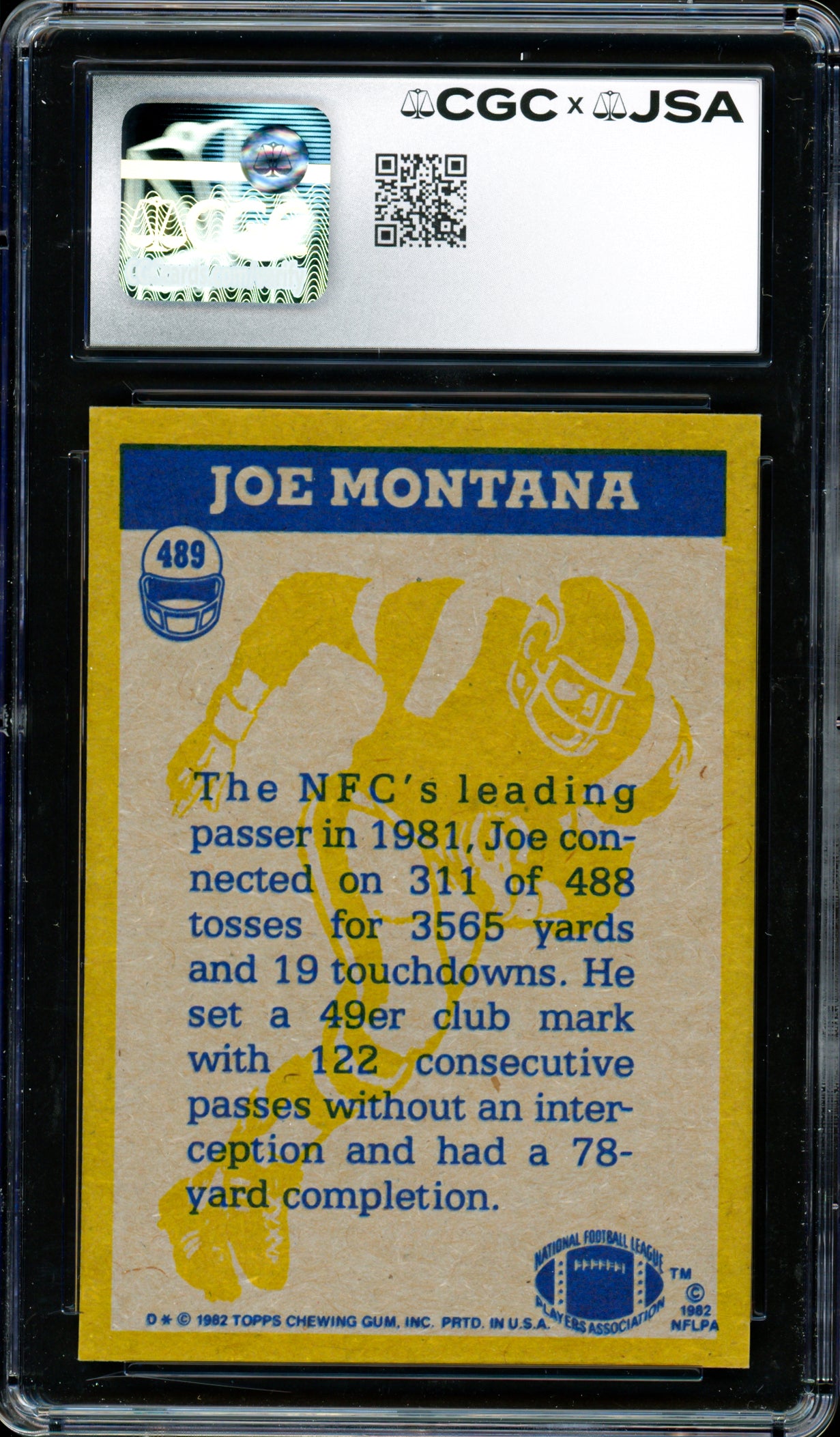 Joe Montana Autographed 1982 Topps Card #489 San Francisco 49ers Card Grade 8.5 CGC x JSA #6078164040