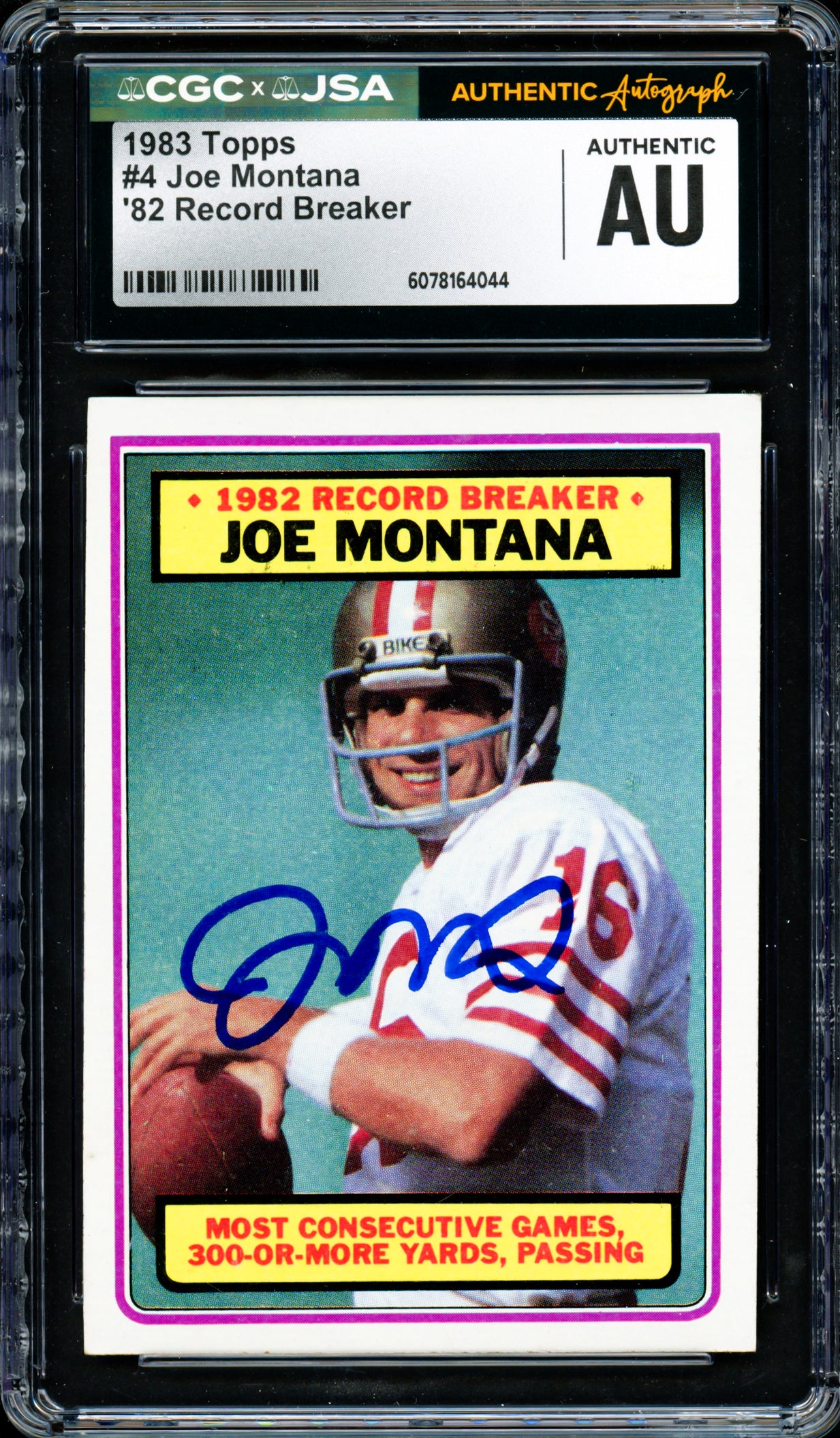 Joe Montana Autographed 1983 Topps Card #4 San Francisco 49ers CGC x JSA #6078164044