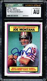 Joe Montana Autographed 1983 Topps Card #4 San Francisco 49ers CGC x JSA #6078164042