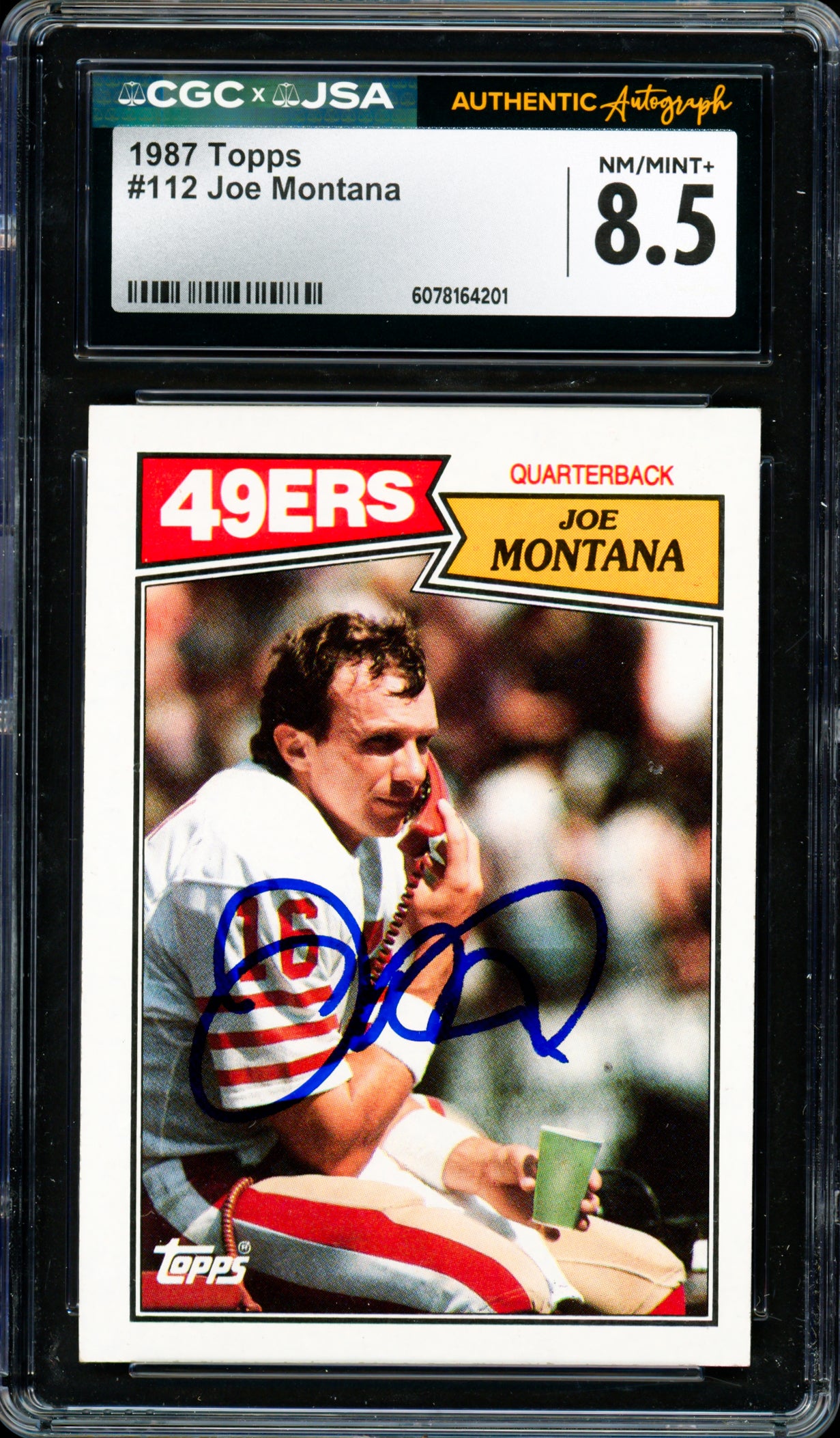 Joe Montana Autographed 1987 Topps Card #112 San Francisco 49ers Card Grade 8.5 CGC x JSA #6078164201