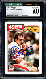Joe Montana Autographed 1987 Topps Card #112 San Francisco 49ers CGC x JSA #6078164203