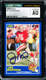 Joe Montana Autographed 1989 Score Card #1 San Francisco 49ers CGC x JSA #6078171180