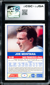 Joe Montana Autographed 1989 Score Card #1 San Francisco 49ers CGC x JSA #6078171180