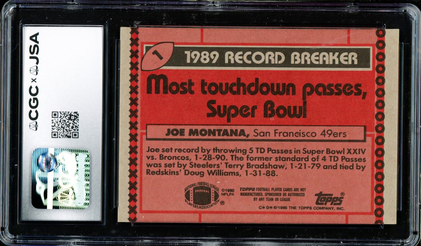 Joe Montana Autographed 1990 Topps Card #1 San Francisco 49ers CGC x JSA #6078171284