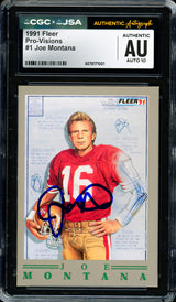 Joe Montana Autographed 1991 Fleer Pro-Visions Card #1 San Francisco 49ers Auto Grade Gem Mint 10 CGC x JSA #6078171001