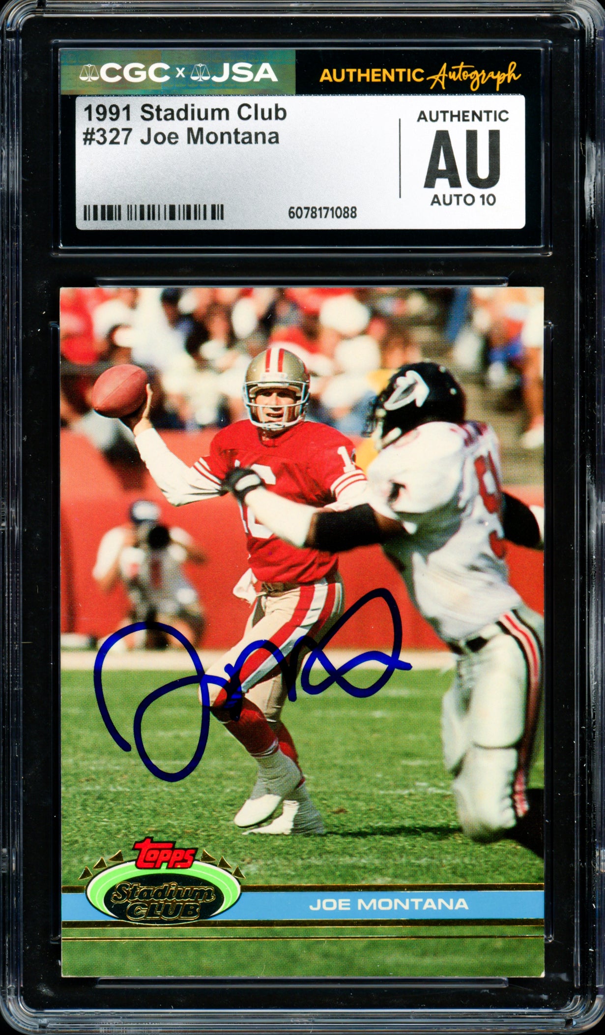 Joe Montana Autographed 1991 Stadium Club Card #327 San Francisco 49ers Auto Grade Gem Mint 10 CGC x JSA #6078171088