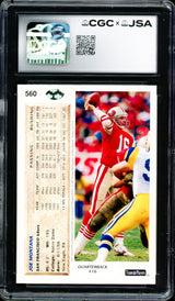 Joe Montana Autographed 1992 Upper Deck Card #560 San Francisco 49ers Card Grade 9 Auto Grade Gem Mint 10 CGC x JSA #6078171241