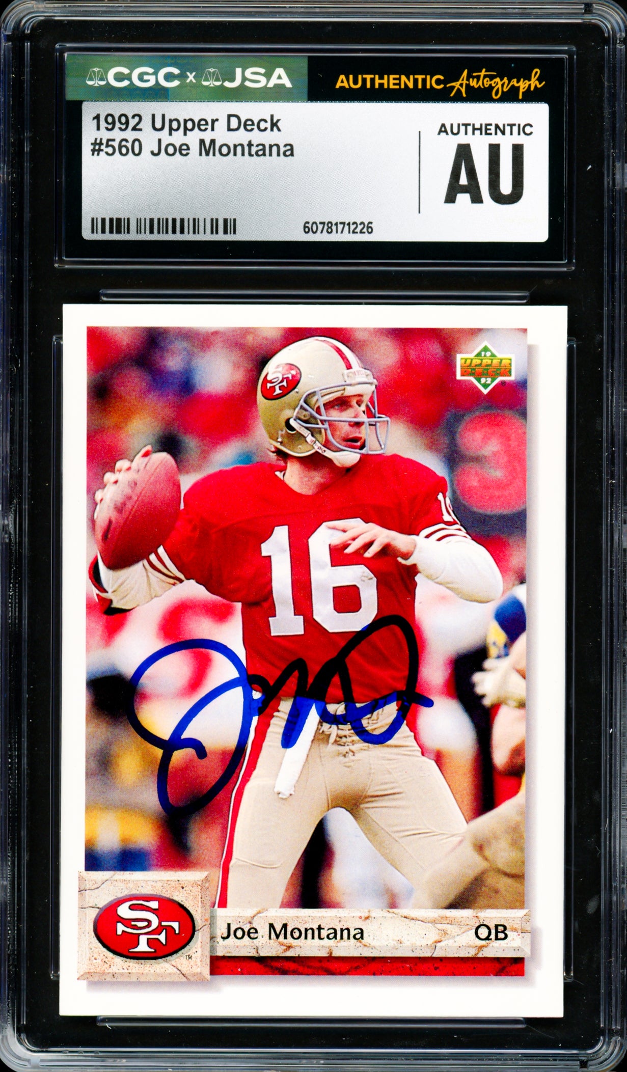 Joe Montana Autographed 1992 Upper Deck Card #560 San Francisco 49ers CGC x JSA #6078171226