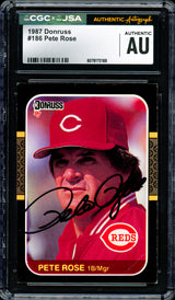 Pete Rose Autographed 1987 Donruss Card #186 Cincinnati Reds CGC x JSA #6078172188
