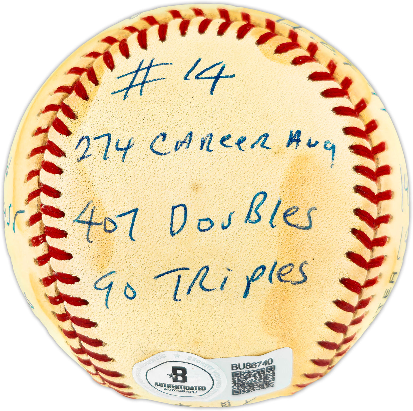 Ernie Banks Autographed Official NL Statball Baseball Chicago Cubs 14 Inscriptions #514/100 Beckett BAS QR #BU86740