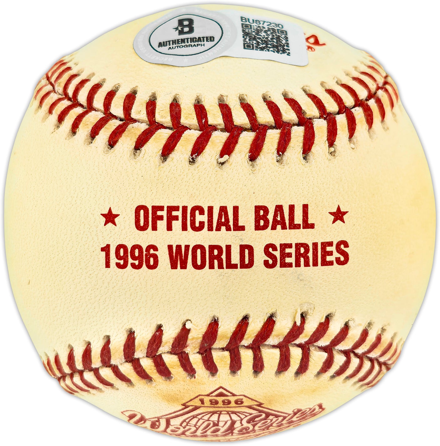 Jim Leyritz Autographed Official 1996 World Series Logo Baseball New York Yankees Beckett BAS QR #BU87230